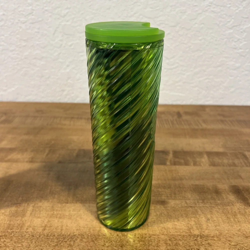Starbucks White Pearl Stainless Steel‎ Vacuum & Holiday Green Swirl Tumbler 16oz